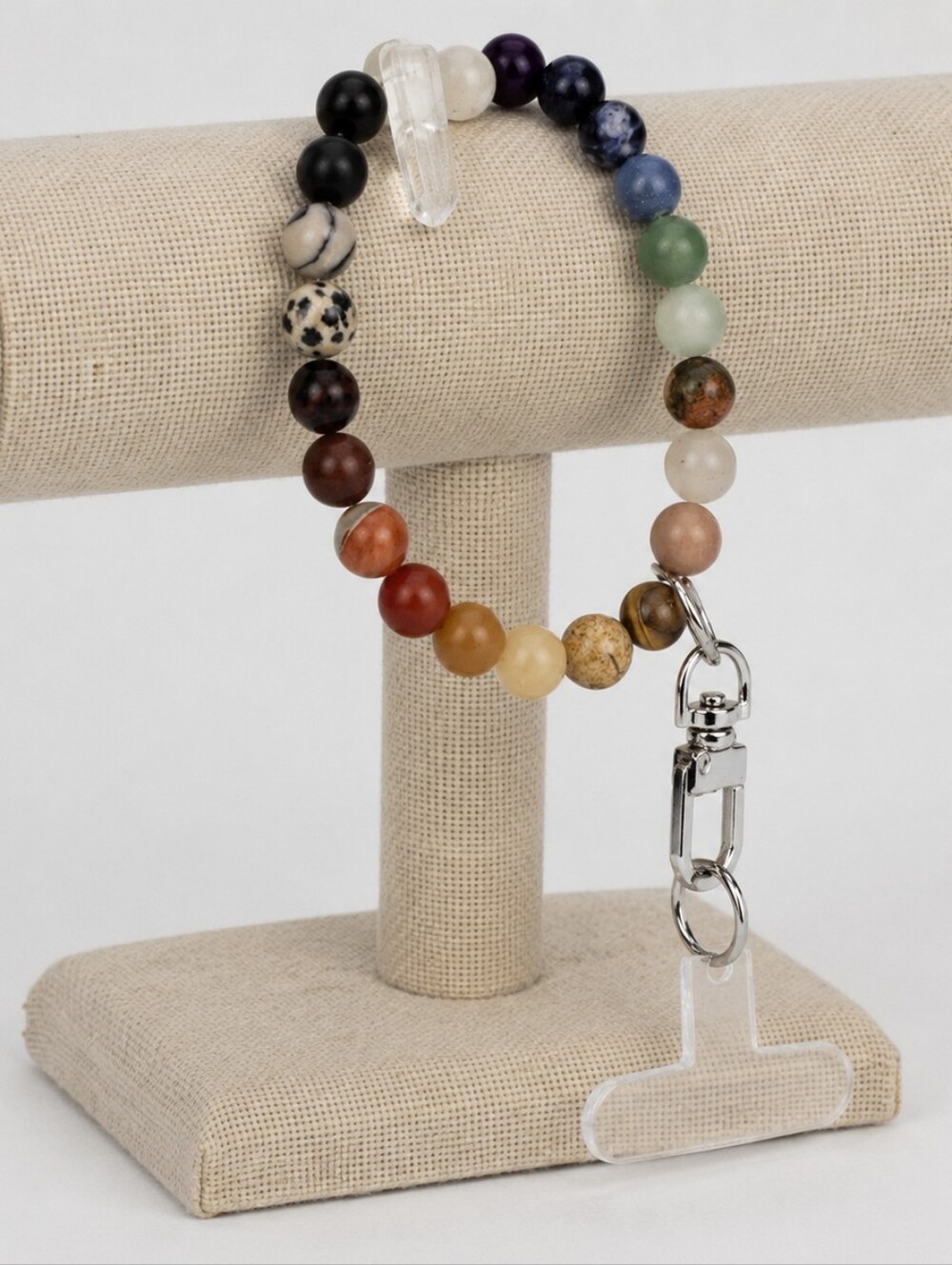 Rainbow Gemstone Chakra Stretch Bracelet 7" + Lanyard Bracelet